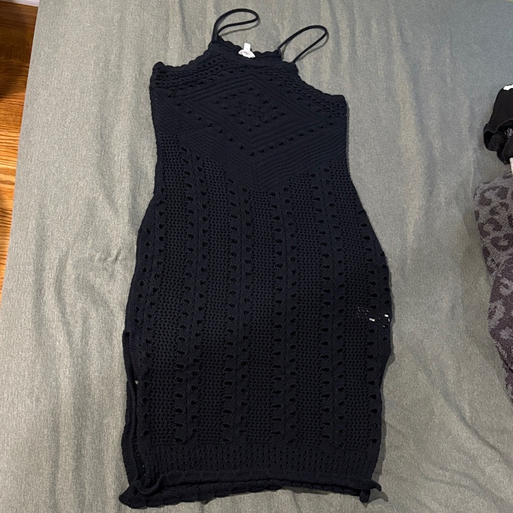 Aerie Black Crochet Swim Coverup